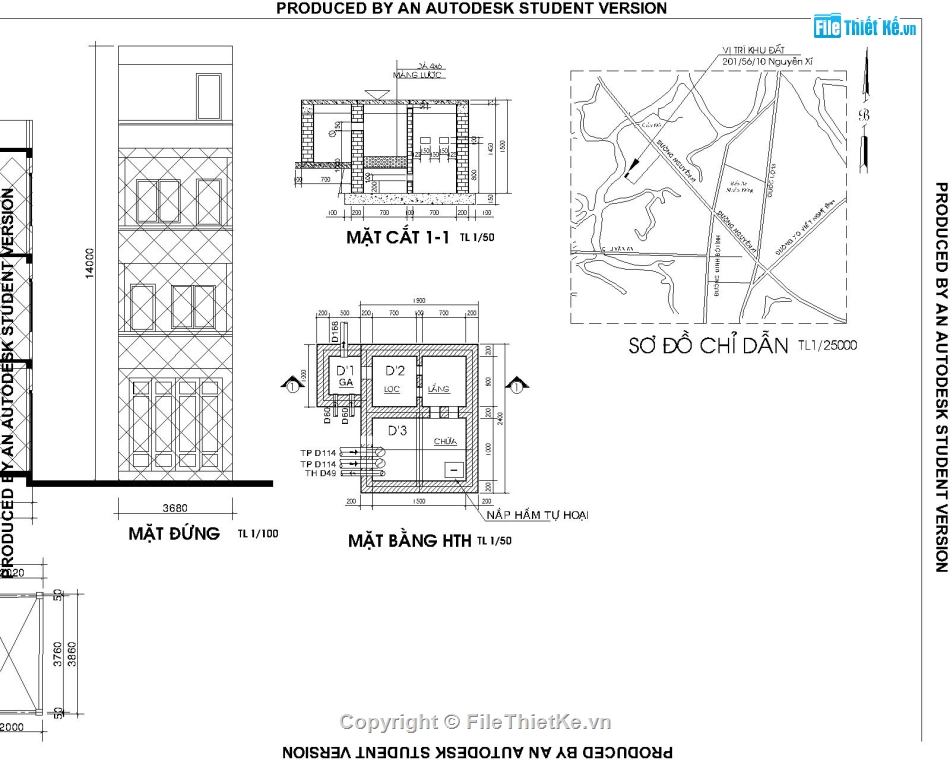 Bản vẽ xpxd nhà phố 3 tầng,Nhà phố 3 tầng 3.76x10.3m,Bản vẽ nhà phố 3 tầng,File cad nhà phố 3 tầng,bản vẽ nhà phố 3 tầng đẹp